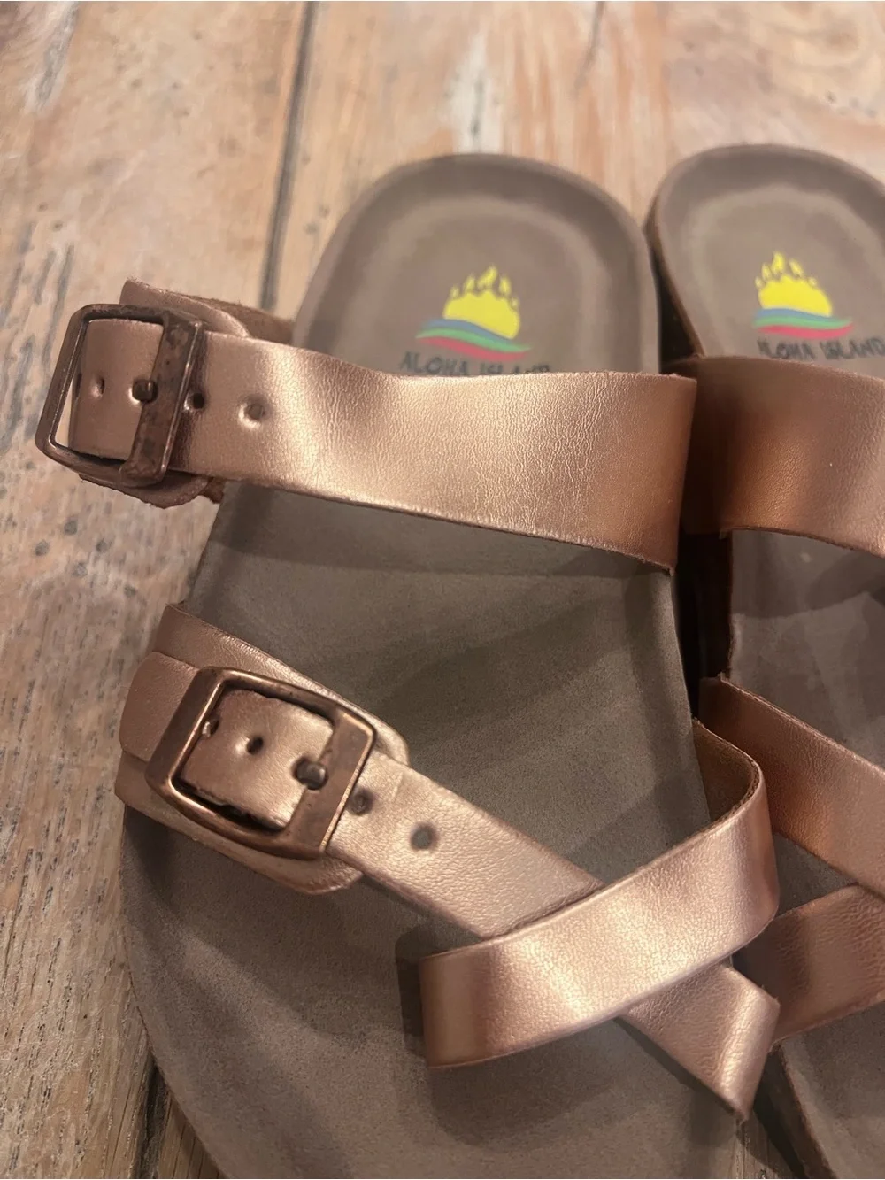 Aloha Island Children’s Strappy Buckle Sandals Rose Gold Adjustable US 4/5